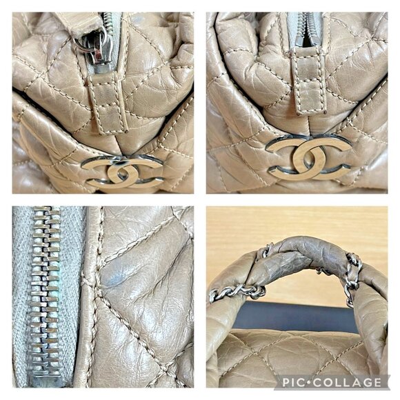 CHANEL Lady Braid Taupe Tan Chain Bowler Bag Quilted Boston Leather CC Auth - Picture 12 of 16